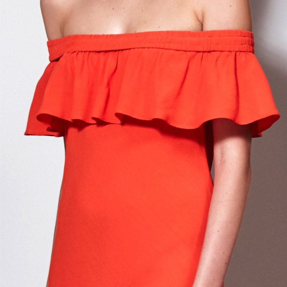 Veronica Beard Burnt Orange Off the Shoulder Dress